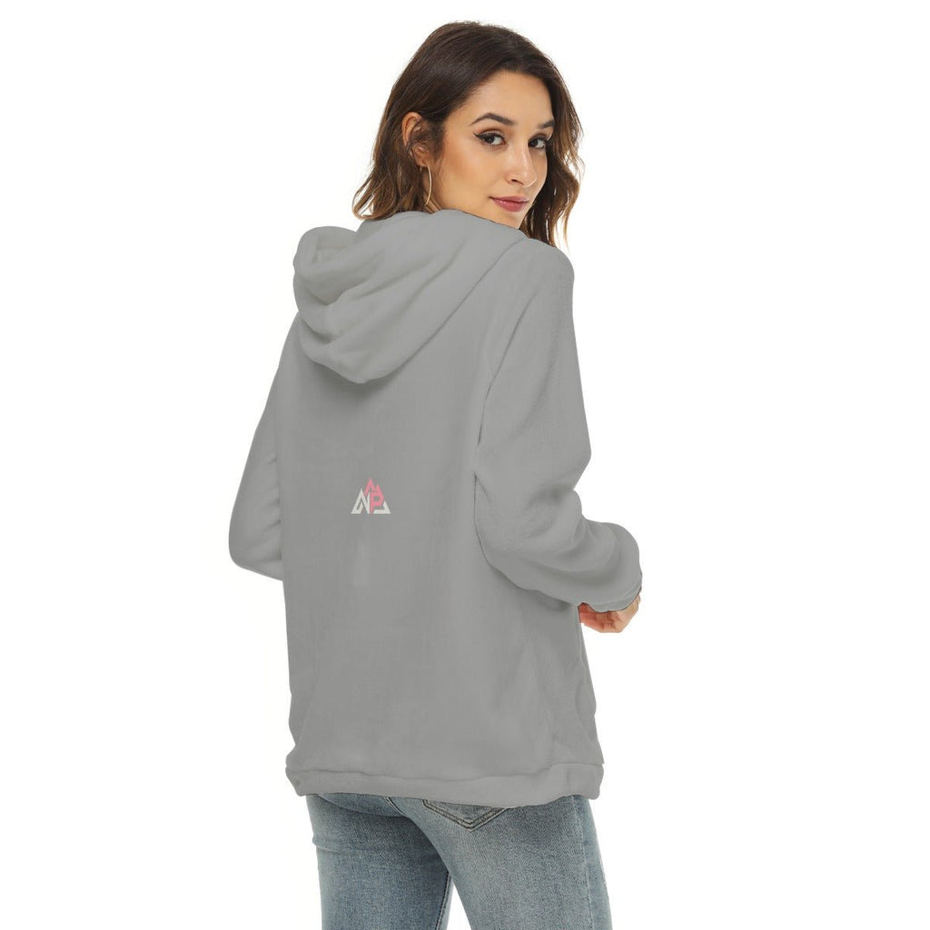NP 26 GP Women's Borg Fleece Hoodie With Half Zip | Gray - Nested Peak