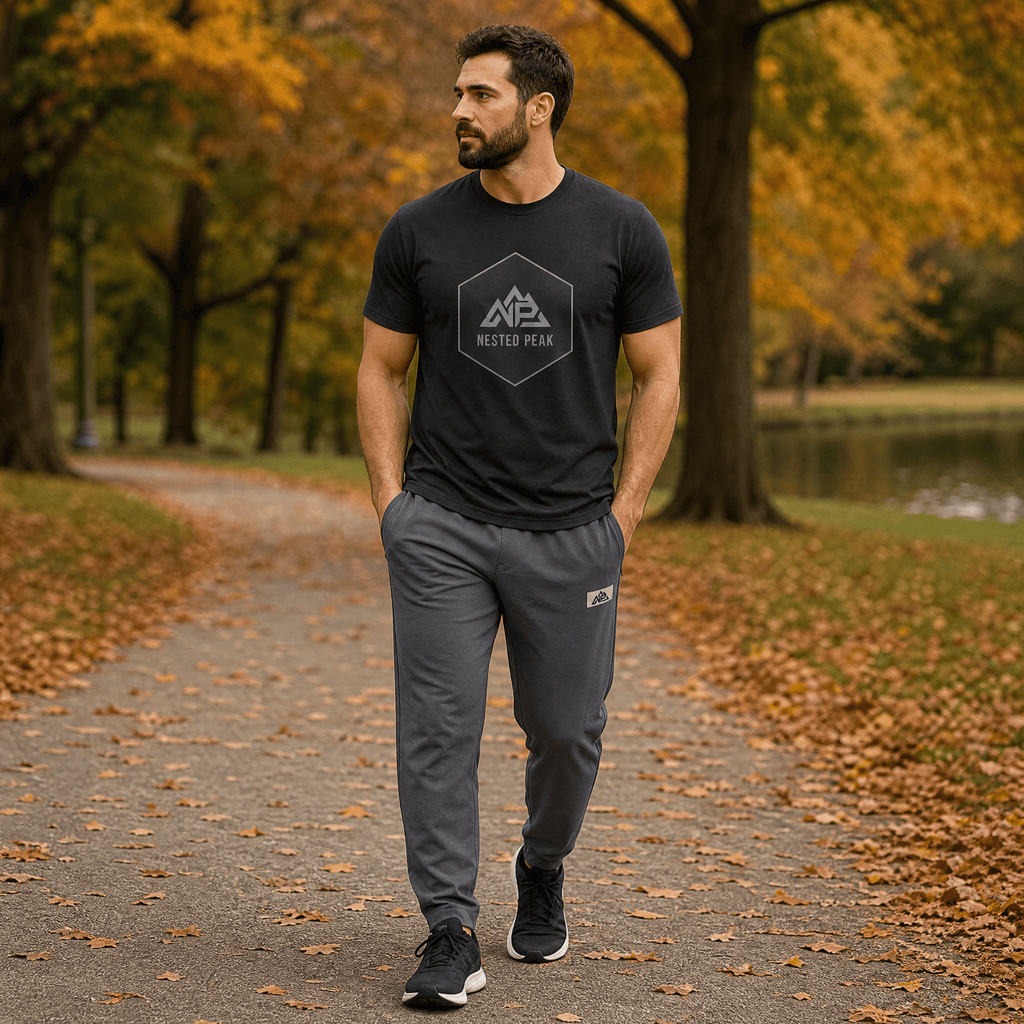 NP 26 HB Men's DryBlend T-Shirt | Black, Gravel, Sapphire - Nested Peak LLC