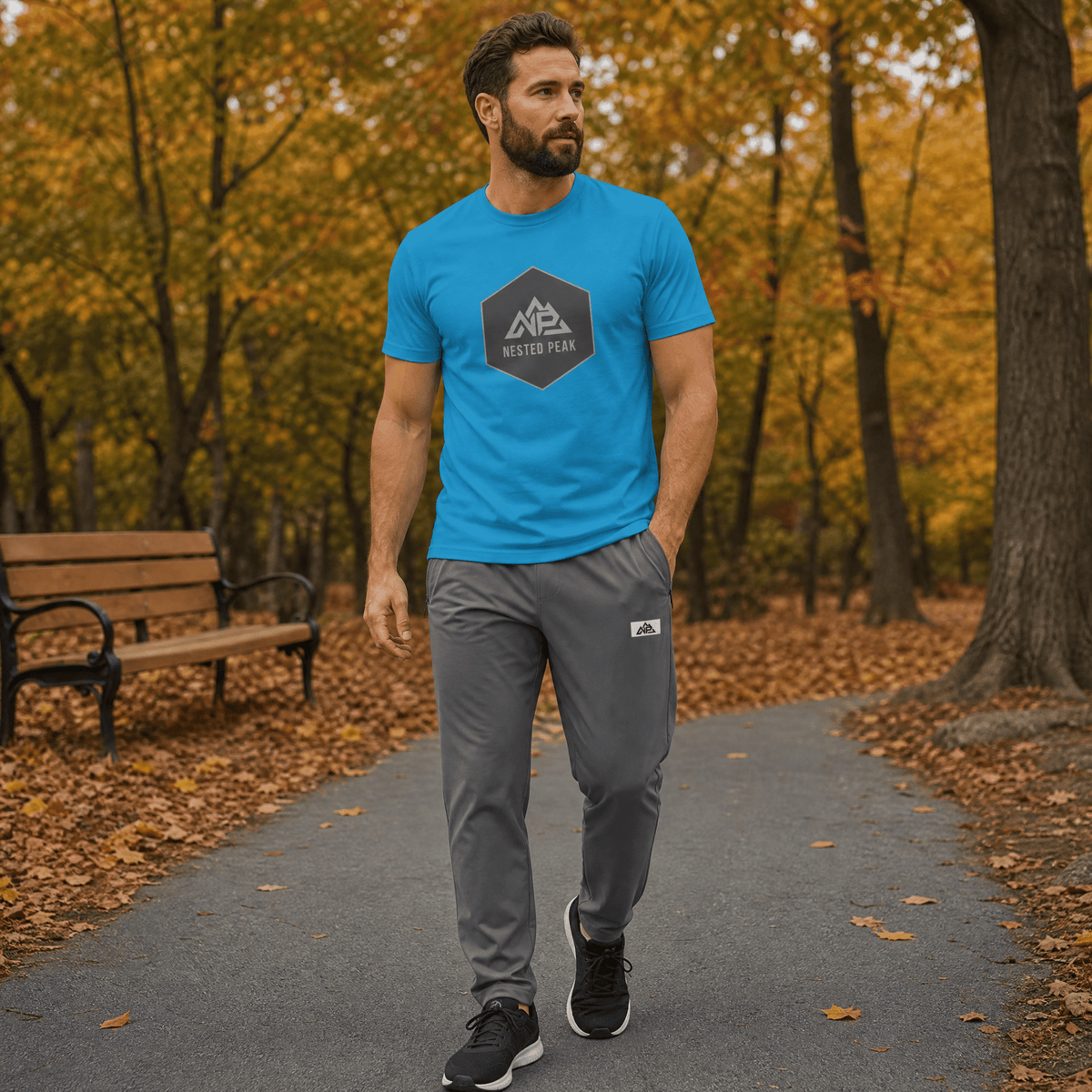 NP 26 HB Men's DryBlend T-Shirt | Black, Gravel, Sapphire - Nested Peak LLC