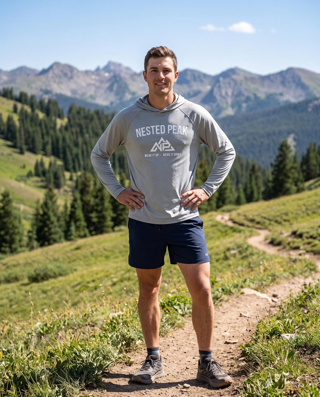 NP 26 Men's Badge Cooling Hooded Long-Sleeve | Silver, Scarlet, Pastel Blue, Navy, Graphite, Black - Nested Peak