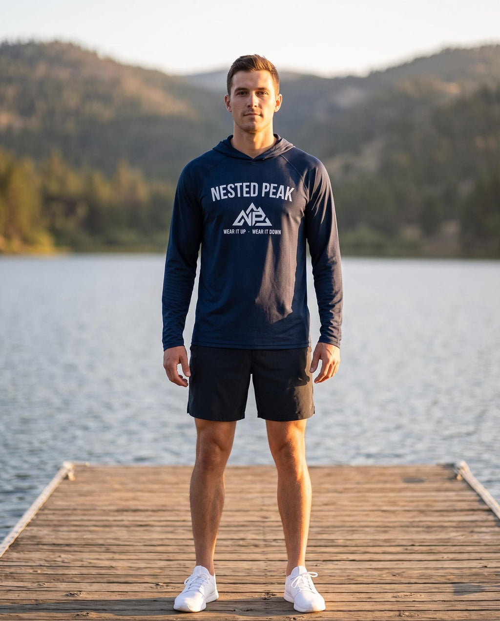 NP 26 Men's Badge Cooling Hooded Long-Sleeve | Silver, Scarlet, Pastel Blue, Navy, Graphite, Black - Nested Peak