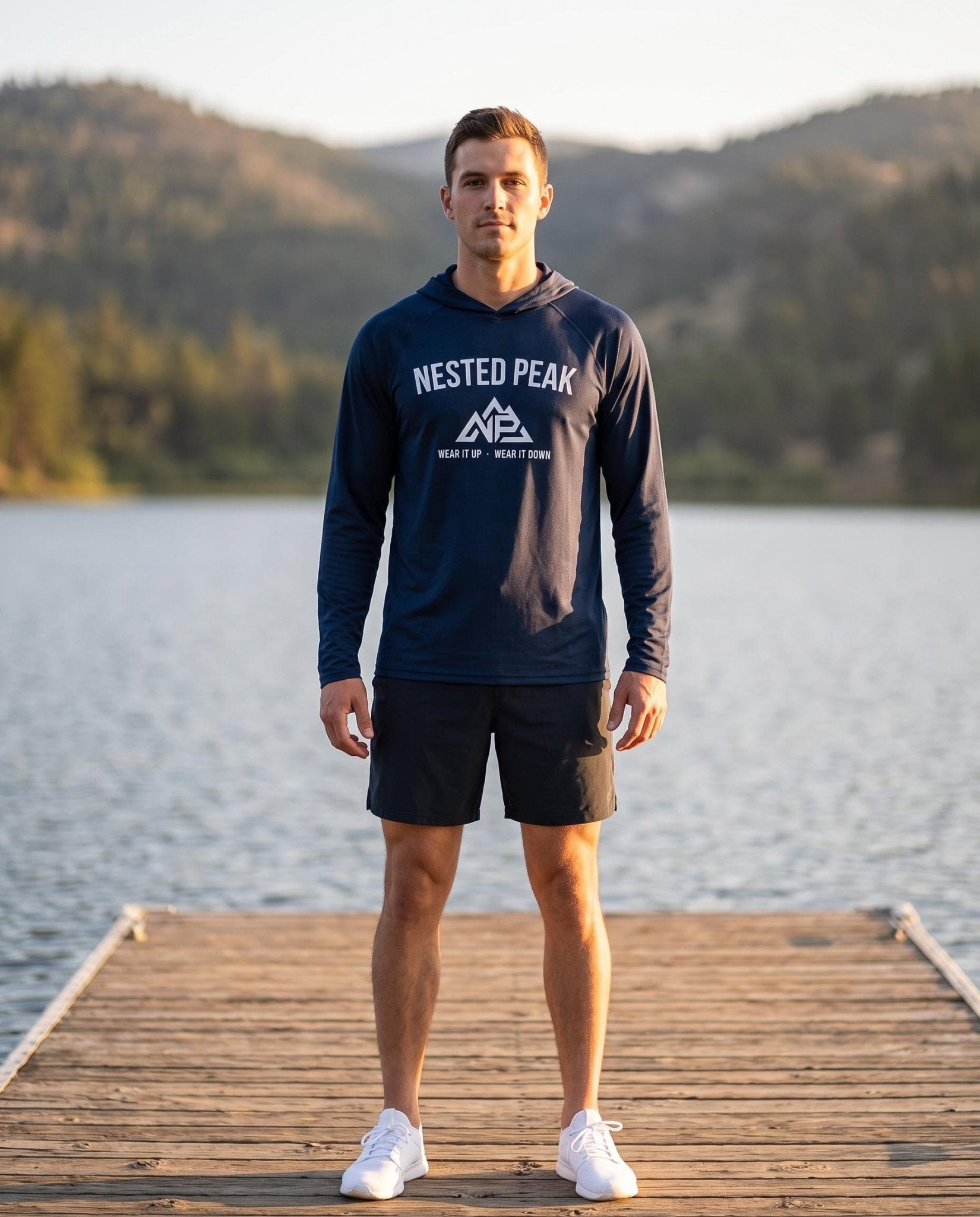 NP 26 Men's Badge Cooling Hooded Long-Sleeve | Silver, Scarlet, Pastel Blue, Navy, Graphite, Black - Nested Peak