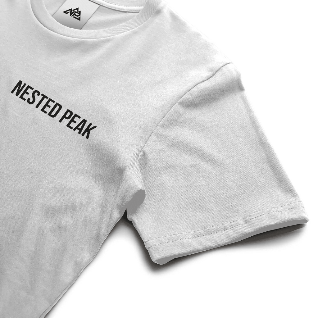 NP 26 Men's Dry Blend Short Sleeve T-Shirt | White, Sandstone, Columbia Blue - Nested Peak