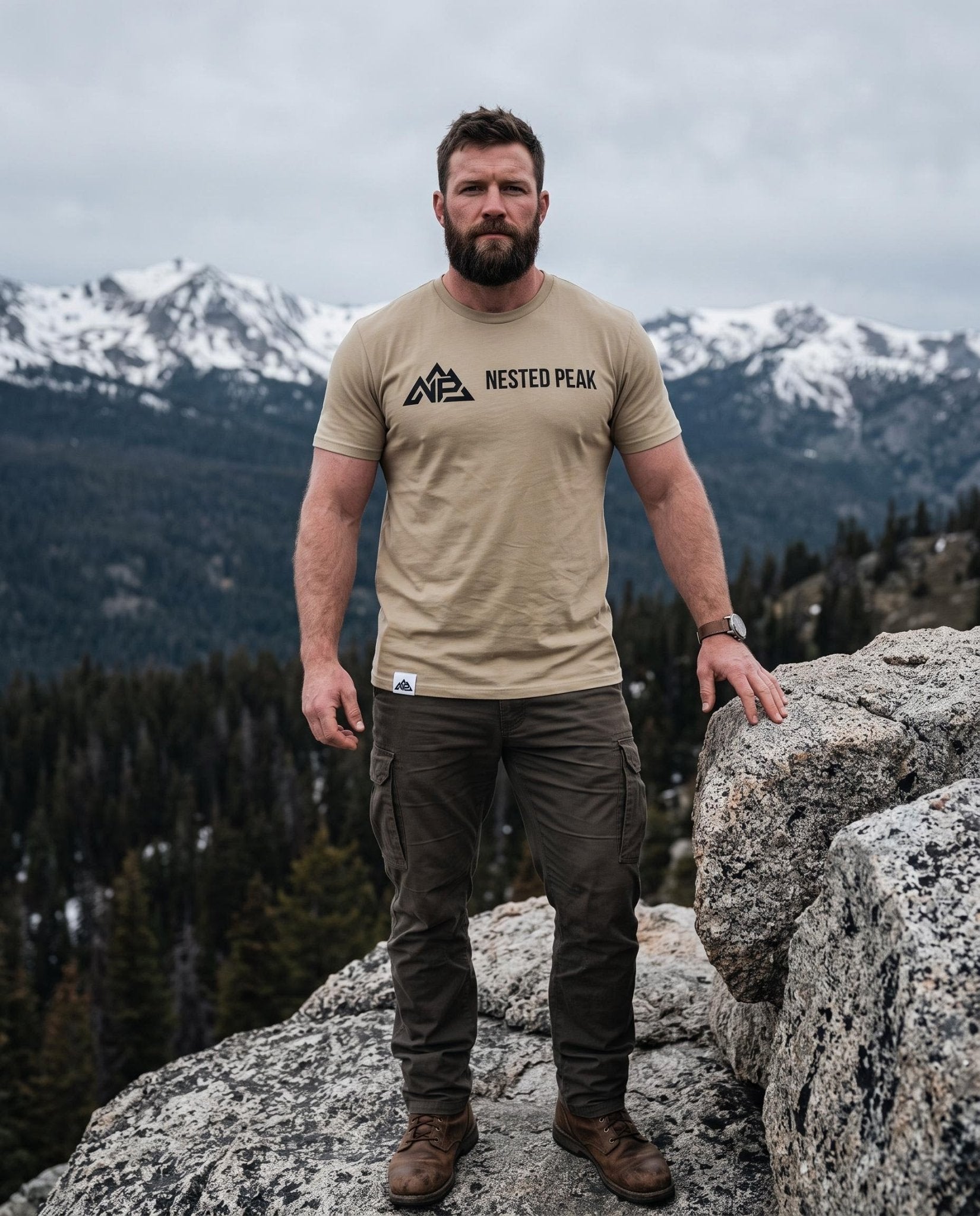 NP 26 Men's Dry Blend Short Sleeve T-Shirt | White, Sandstone, Columbia Blue - Nested Peak