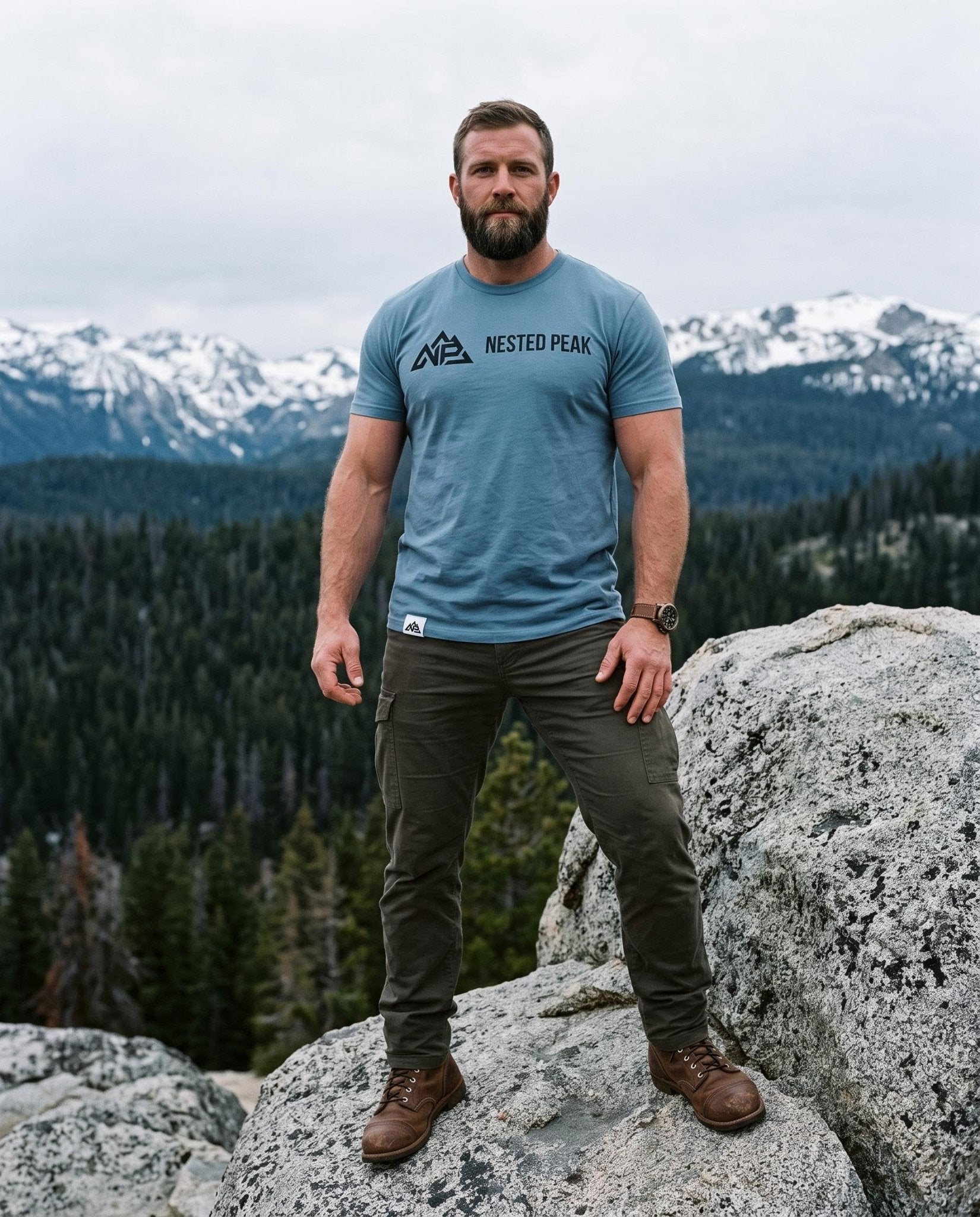 NP 26 Men's Dry Blend Short Sleeve T-Shirt | White, Sandstone, Columbia Blue - Nested Peak