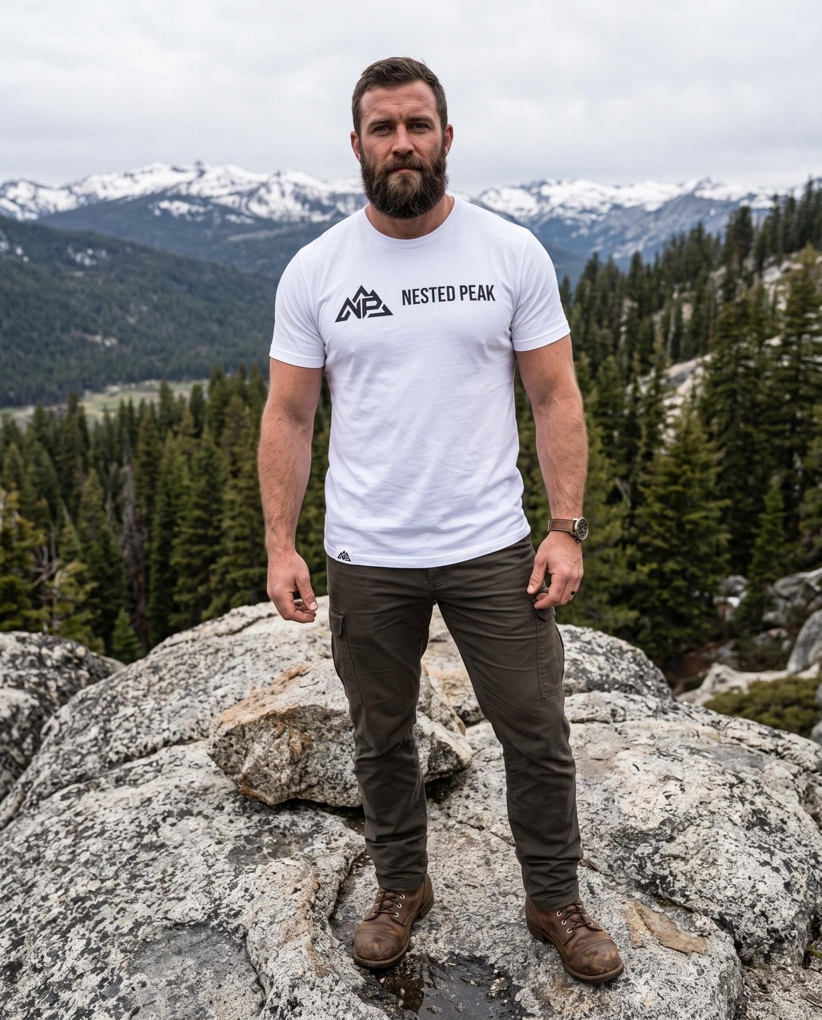 NP 26 Men's Dry Blend Short Sleeve T-Shirt | White, Sandstone, Columbia Blue - Nested Peak