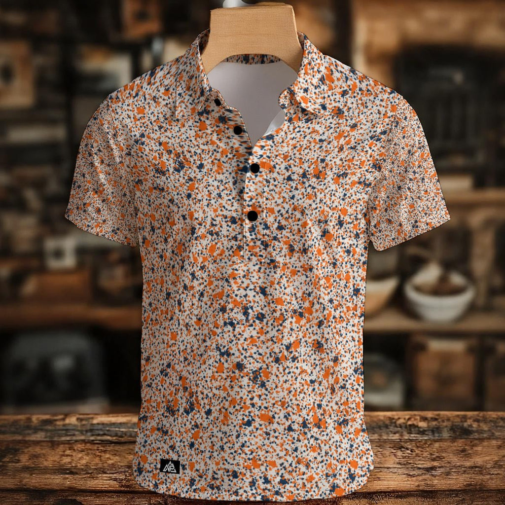 NP 26 Men's Henley Shirt | Navy and Orange Pattern - Nested Peak LLC