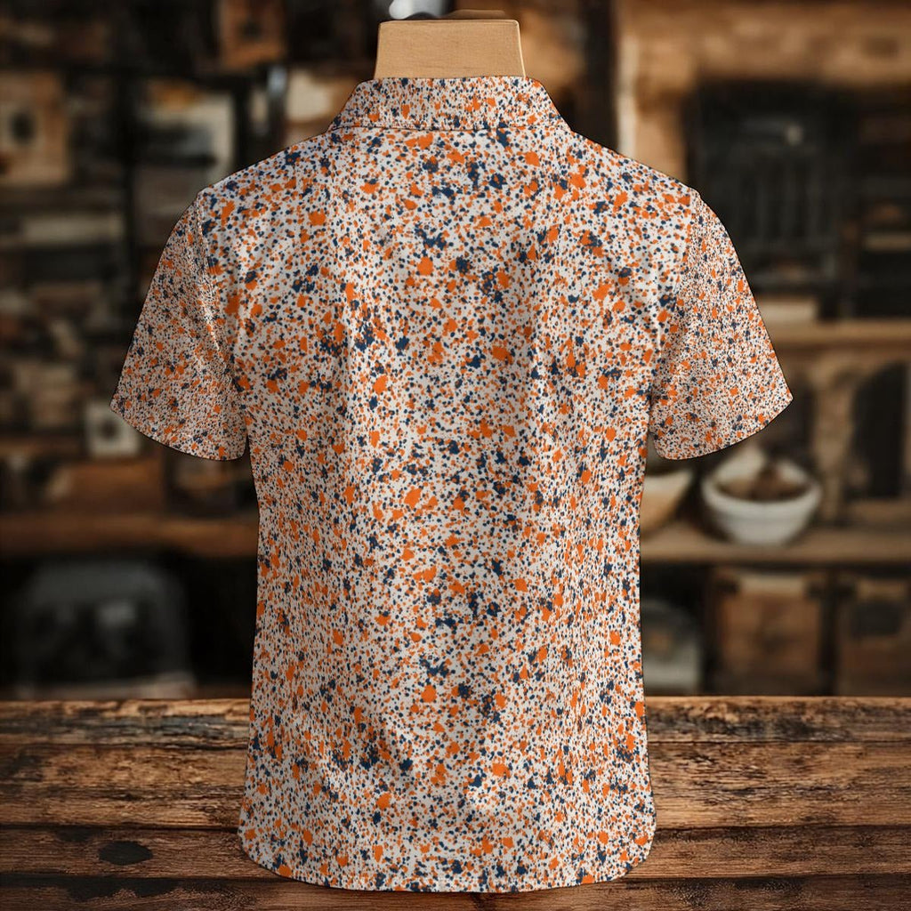 NP 26 Men's Henley Shirt | Navy and Orange Pattern - Nested Peak LLC