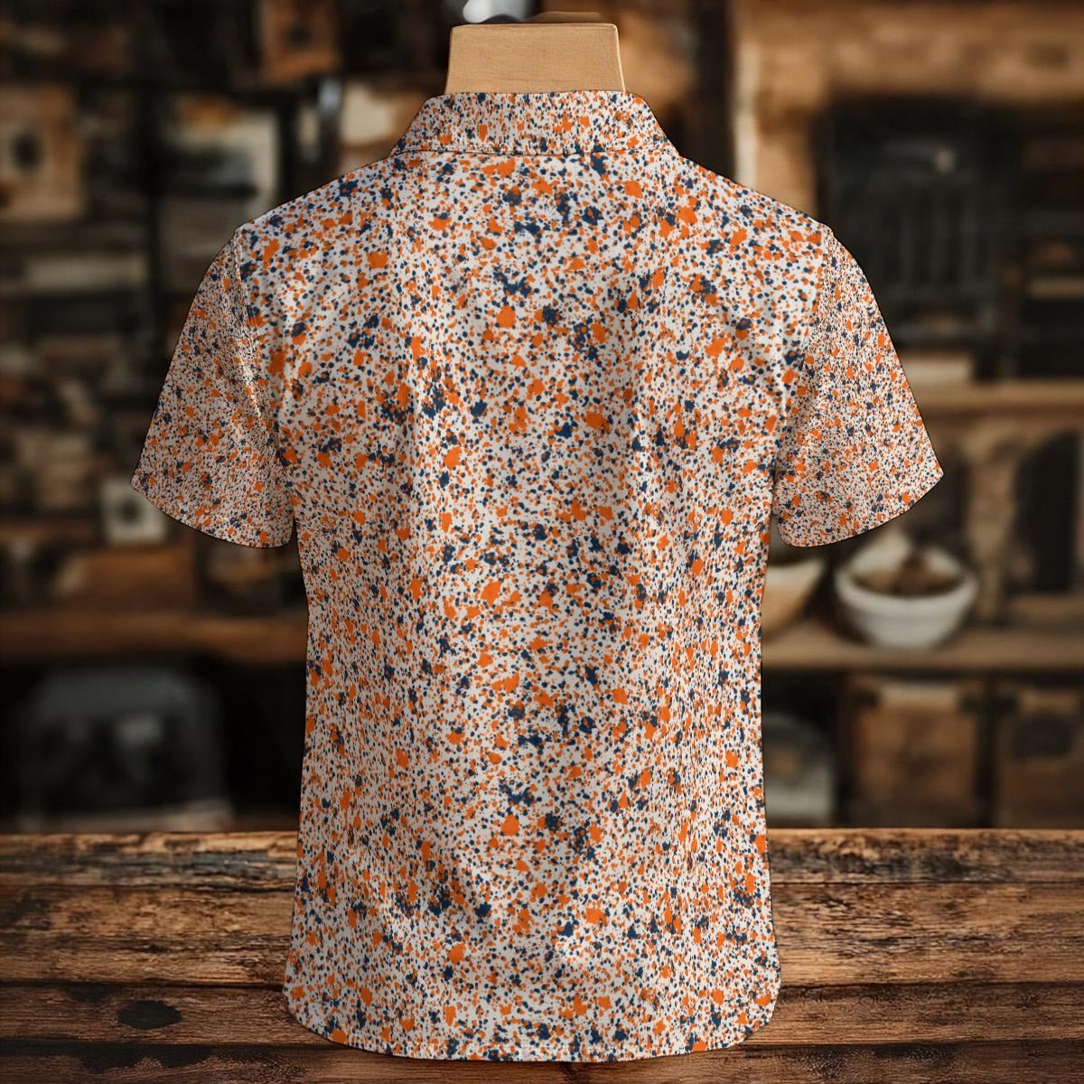 NP 26 Men's Henley Shirt | Navy and Orange Pattern - Nested Peak LLC