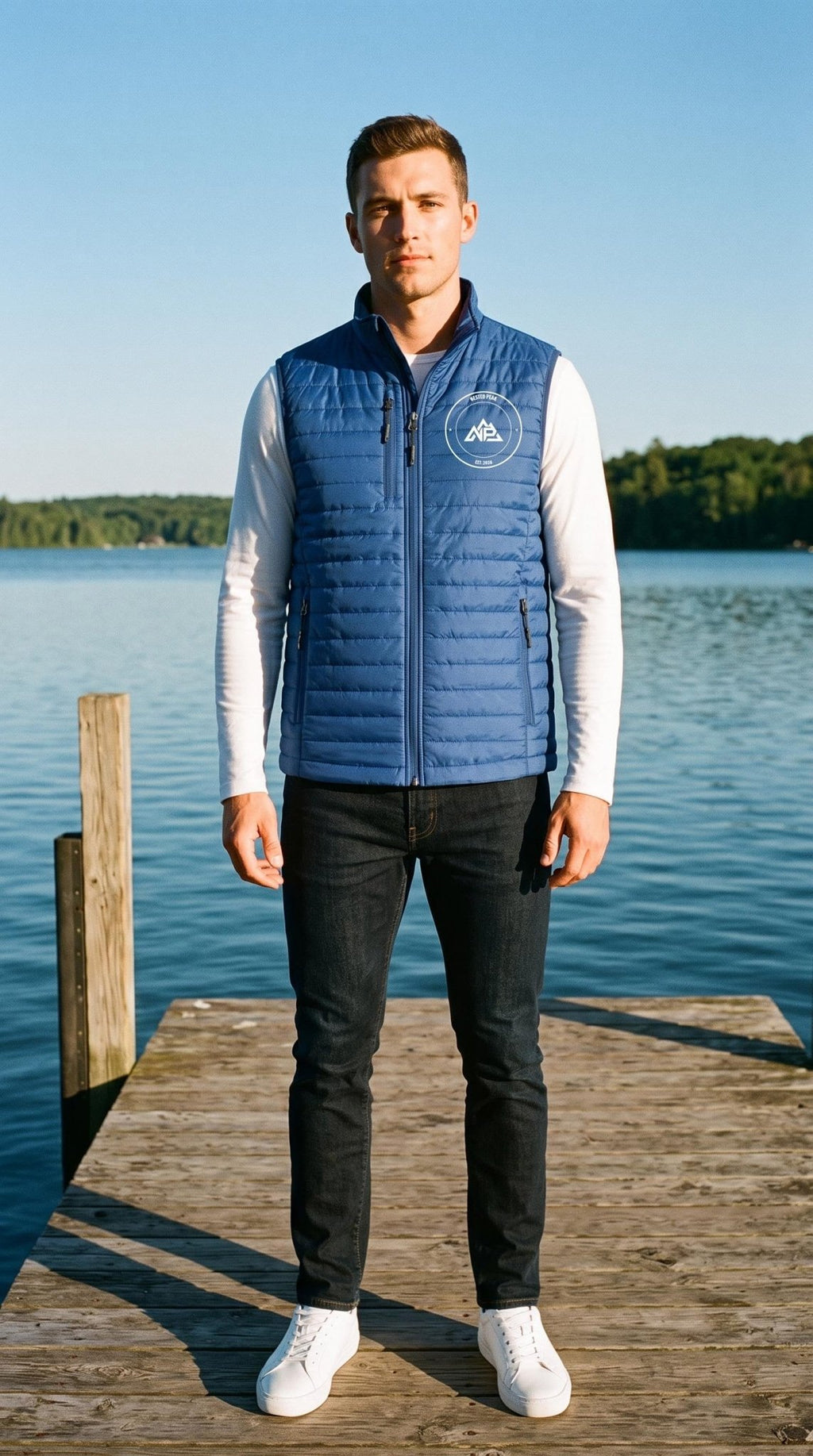 NP 26 Men's Puff Vest | River Blue Navy, Graphite, Deep Black, Cobalt Blue - Nested Peak