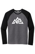 NP 26 Men's Tri Blend Two Tone Raglan LS Tee | Black Triad Solid/Dark Grey Heather, True Royal Heather/Light Grey Heather - Nested Peak
