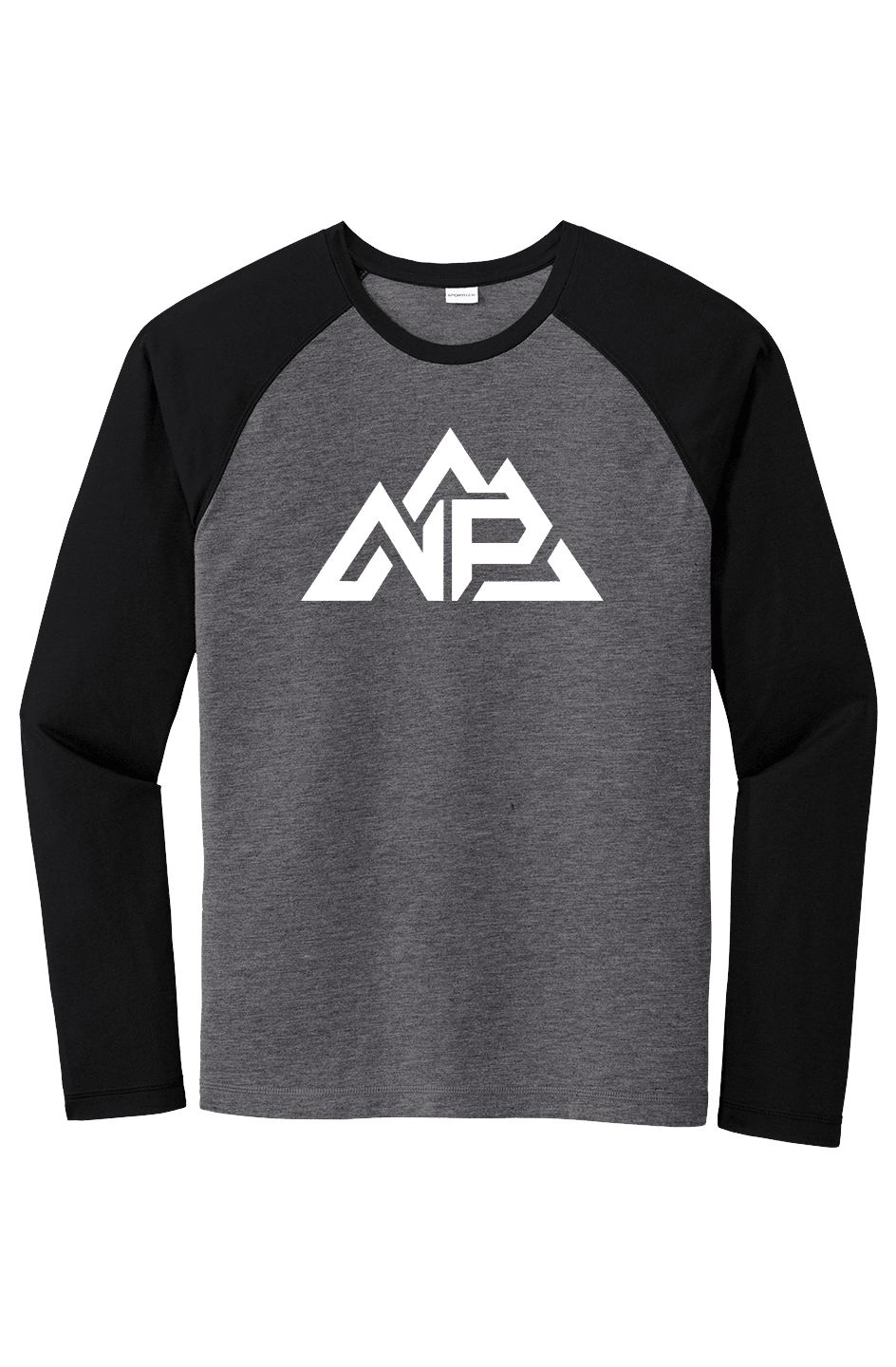 NP 26 Men's Tri Blend Two Tone Raglan LS Tee | Black Triad Solid/Dark Grey Heather, True Royal Heather/Light Grey Heather - Nested Peak