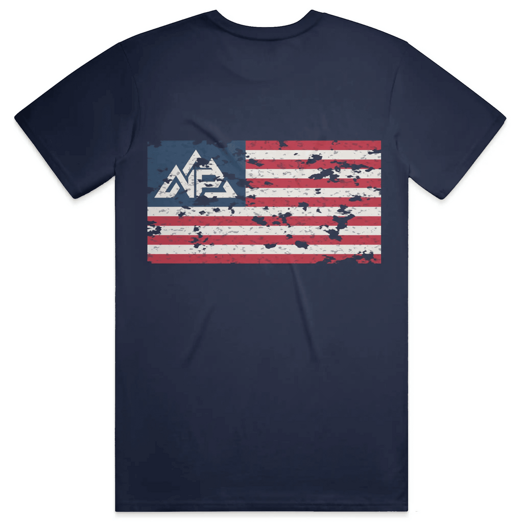 NP 26 Men's Vintage Flag Dri-Power T-Shirt | Navy, Sandstone, Military Green - Nested Peak