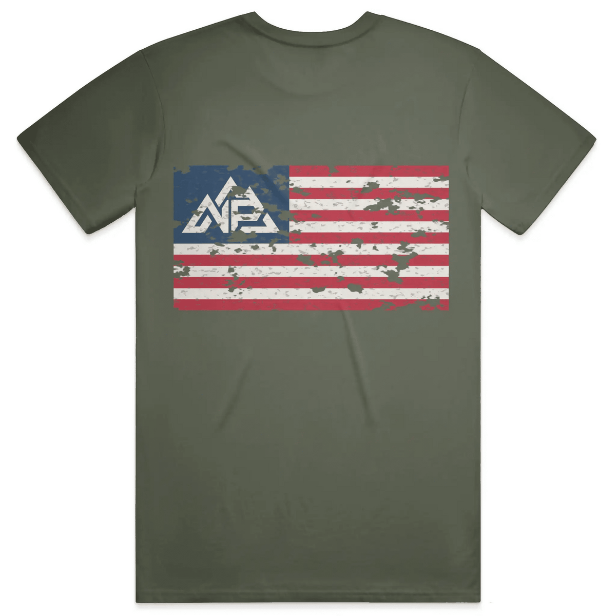 NP 26 Men's Vintage Flag Dri-Power T-Shirt | Navy, Sandstone, Military Green - Nested Peak