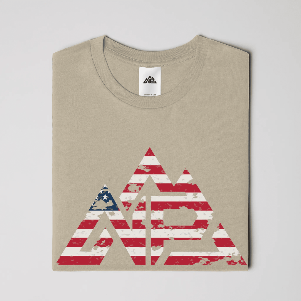 NP 26 Men's Vintage Flag Dri-Power T-Shirt | Navy, Sandstone, Military Green - Nested Peak