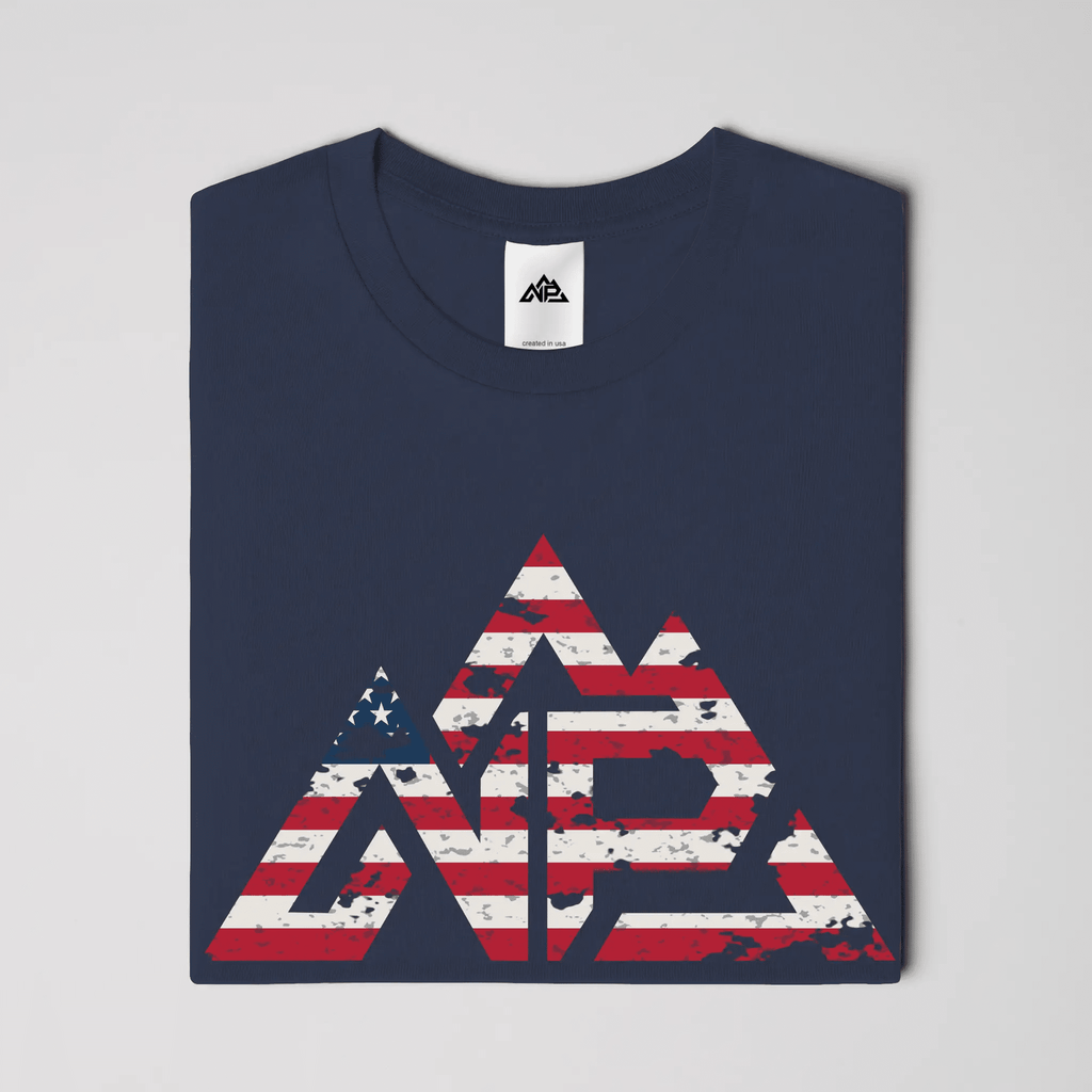 NP 26 Men's Vintage Flag Dri-Power T-Shirt | Navy, Sandstone, Military Green - Nested Peak