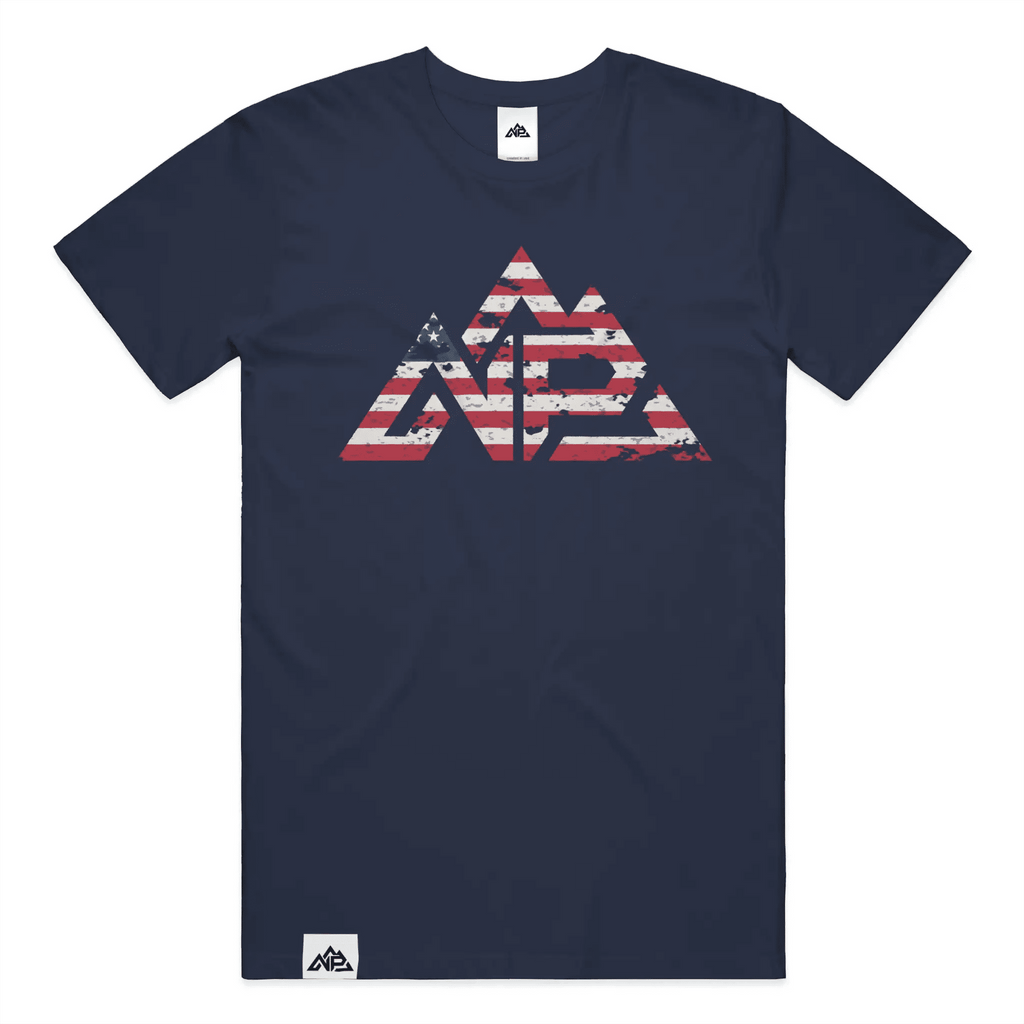 NP 26 Men's Vintage Flag Dri-Power T-Shirt | Navy, Sandstone, Military Green - Nested Peak