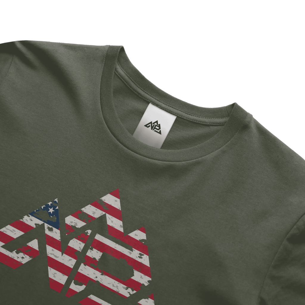 NP 26 Men's Vintage Flag Dri-Power T-Shirt | Navy, Sandstone, Military Green - Nested Peak