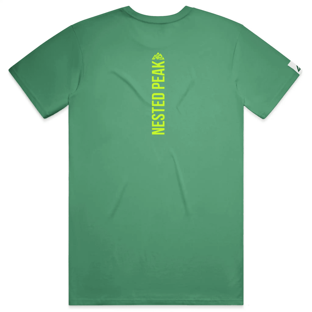 NP 26 Neon Green Logo Dri-Blend T-Shirt | Kelly Green, Black, Light Blue - Nested Peak