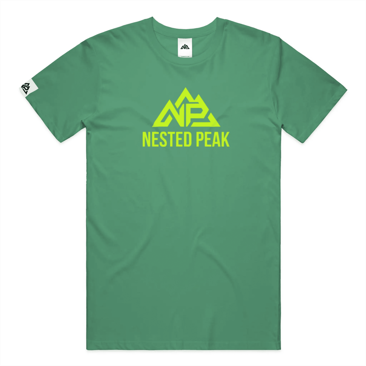 NP 26 Neon Green Logo Dri-Blend T-Shirt | Kelly Green, Black, Light Blue - Nested Peak