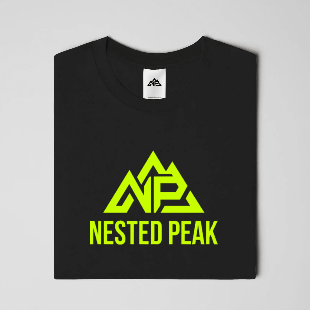 NP 26 Neon Green Logo Dri-Blend T-Shirt | Kelly Green, Black, Light Blue - Nested Peak