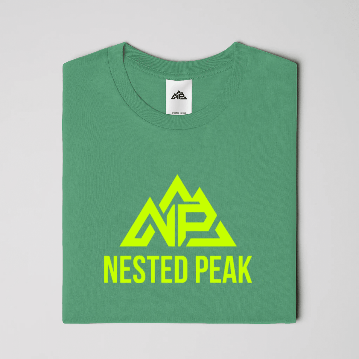 NP 26 Neon Green Logo Dri-Blend T-Shirt | Kelly Green, Black, Light Blue - Nested Peak