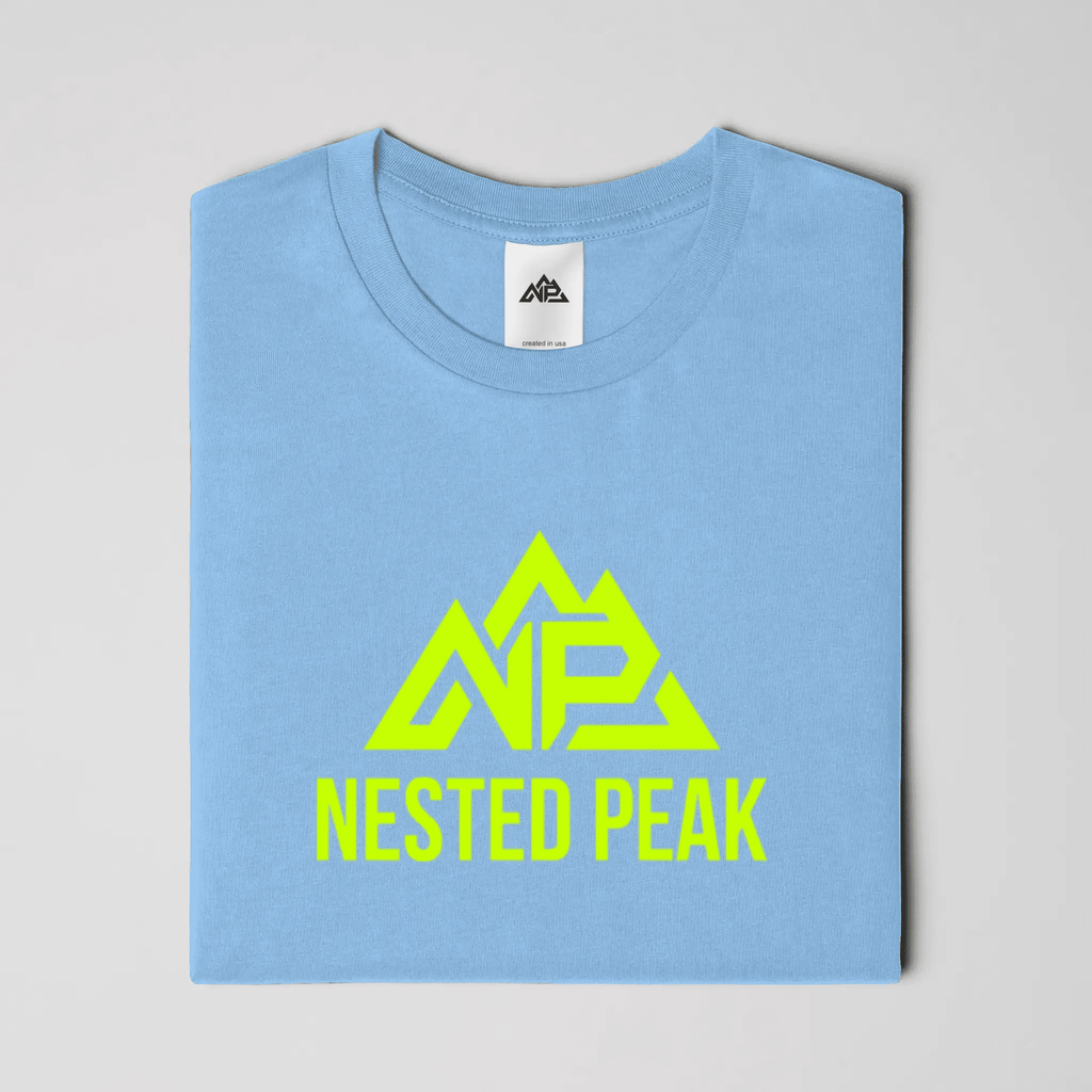 NP 26 Neon Green Logo Dri-Blend T-Shirt | Kelly Green, Black, Light Blue - Nested Peak