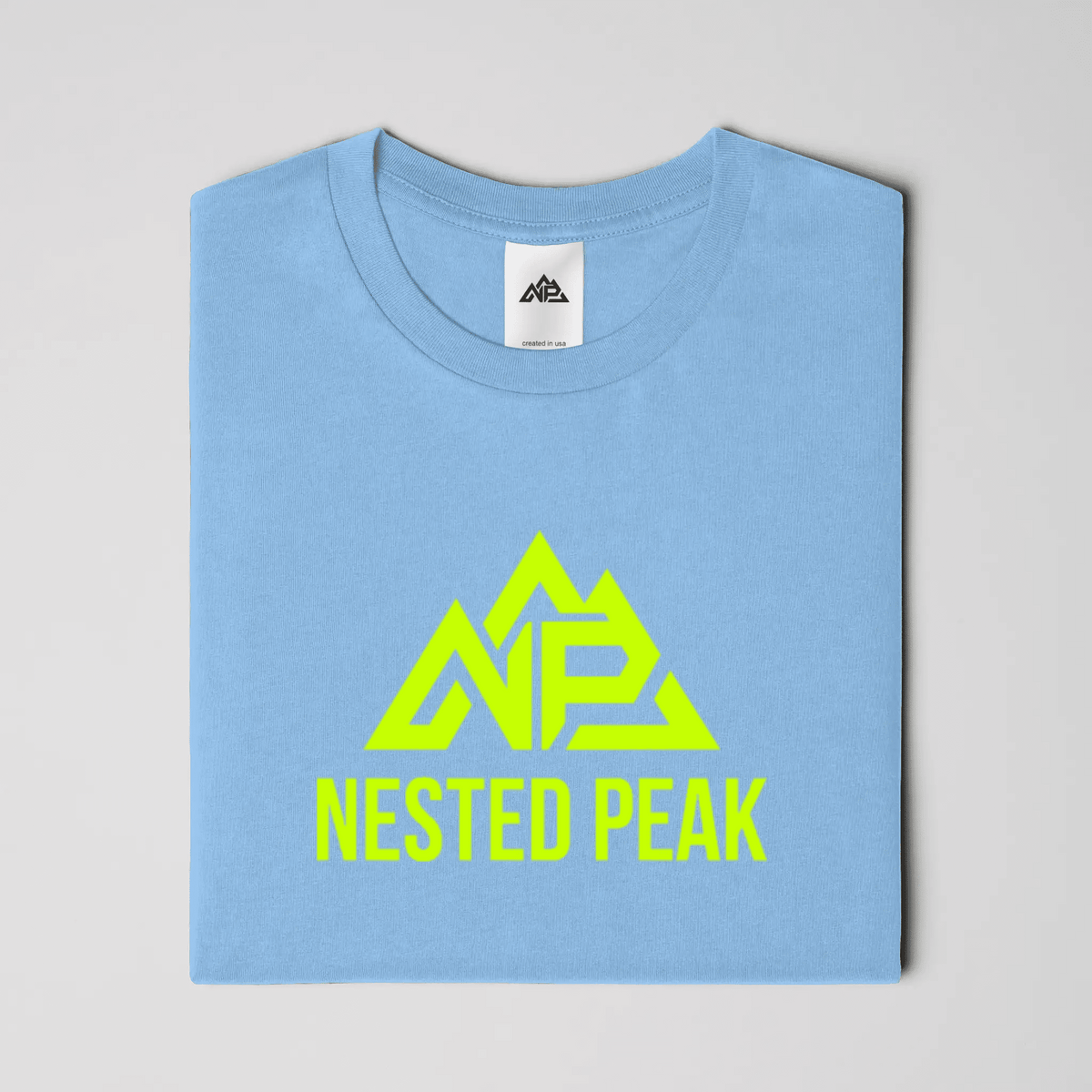 NP 26 Neon Green Logo Dri-Blend T-Shirt | Kelly Green, Black, Light Blue - Nested Peak