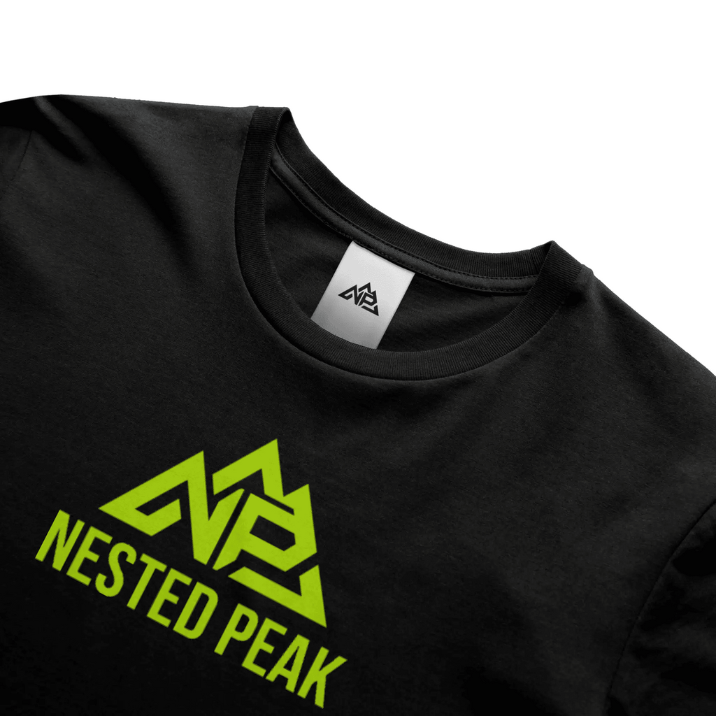 NP 26 Neon Green Logo Dri-Blend T-Shirt | Kelly Green, Black, Light Blue - Nested Peak