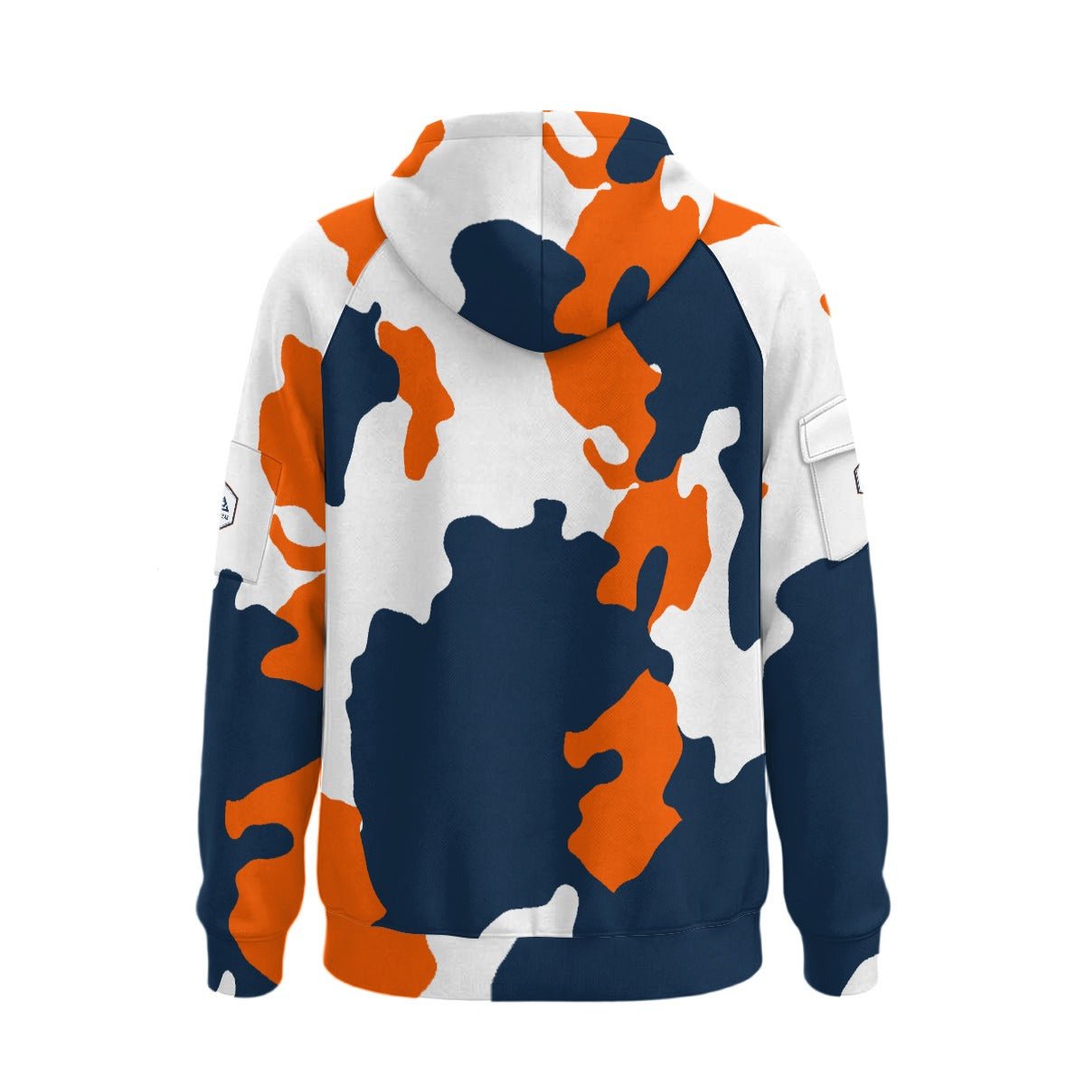 NP 26 Orange/Navy Camo Men's Fleece Half-Zip Hoodie With Arm Pockets | White - Nested Peak