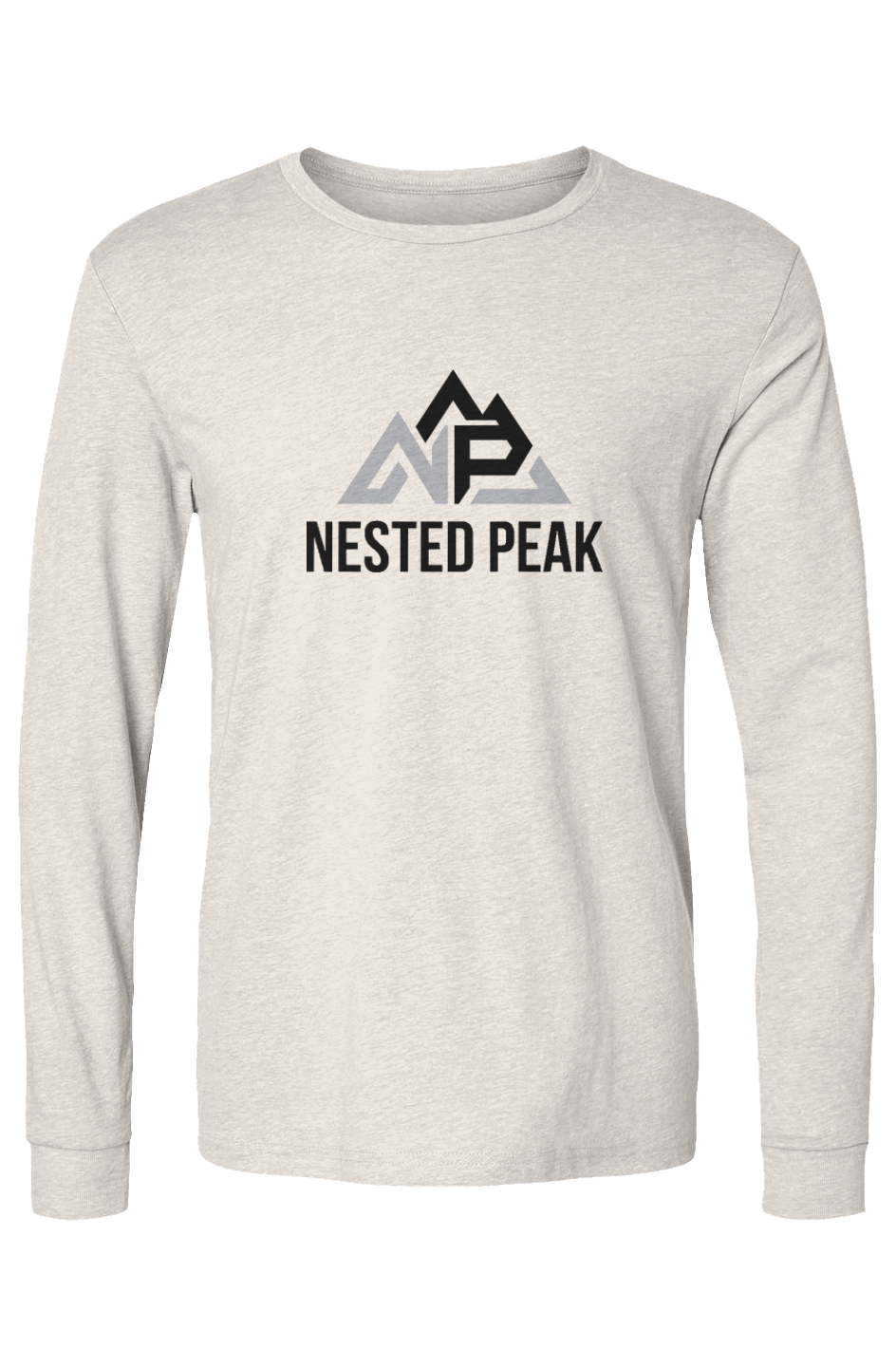 NP 26 SB CVC Long Sleeve T-Shirt | Heather Heavy Metal, White, Sand - Nested Peak