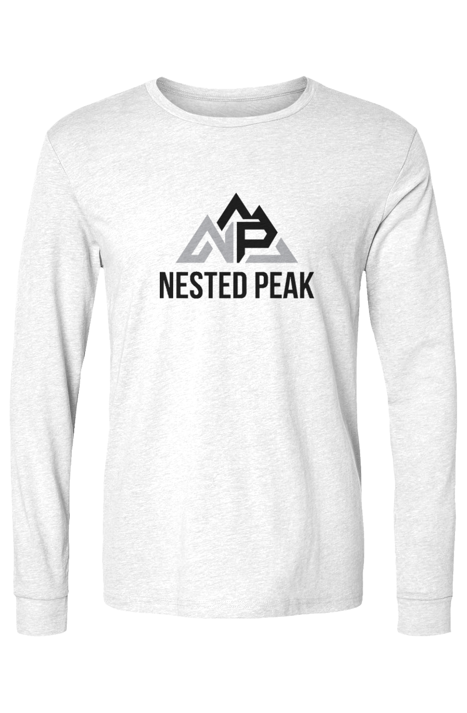 NP 26 SB CVC Long Sleeve T-Shirt | Heather Heavy Metal, White, Sand - Nested Peak
