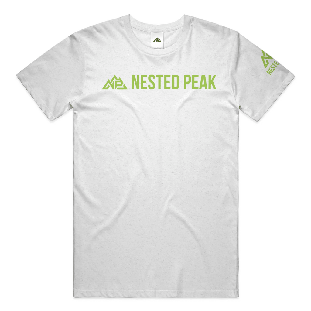 NP 26 Unisex Heather Short Sleeve T-Shirt | White, Indigo, Black - Nested Peak