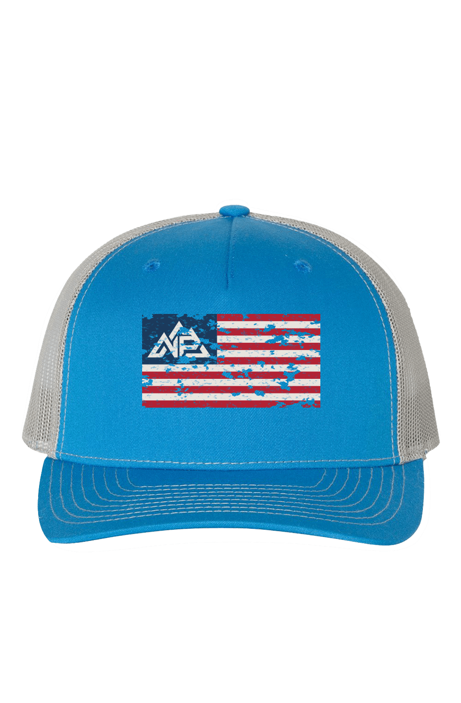 NP 26 Vintage Flag Richardson Five Panel Trucker Cap | Khaki/Coffee, Cobalt Blue/Grey, Loden Green/Black - Nested Peak