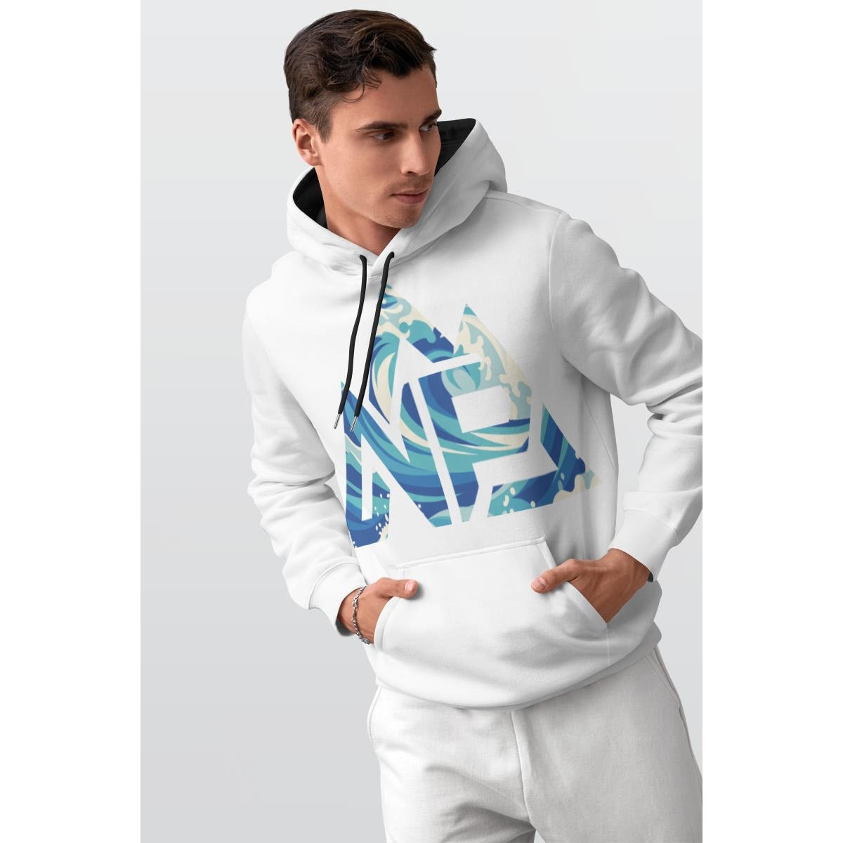 NP 26 Wave Men's Thicken Pullover Hoodie | White - Nested Peak