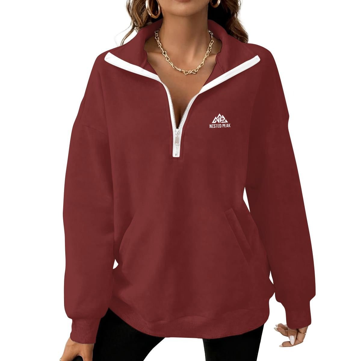 NP 26 Women's Half-Zip Fleece Sweatshirt | Cornflower Blue, Granite Gray, Rose Quartz, Tuscan Red - Nested Peak LLC