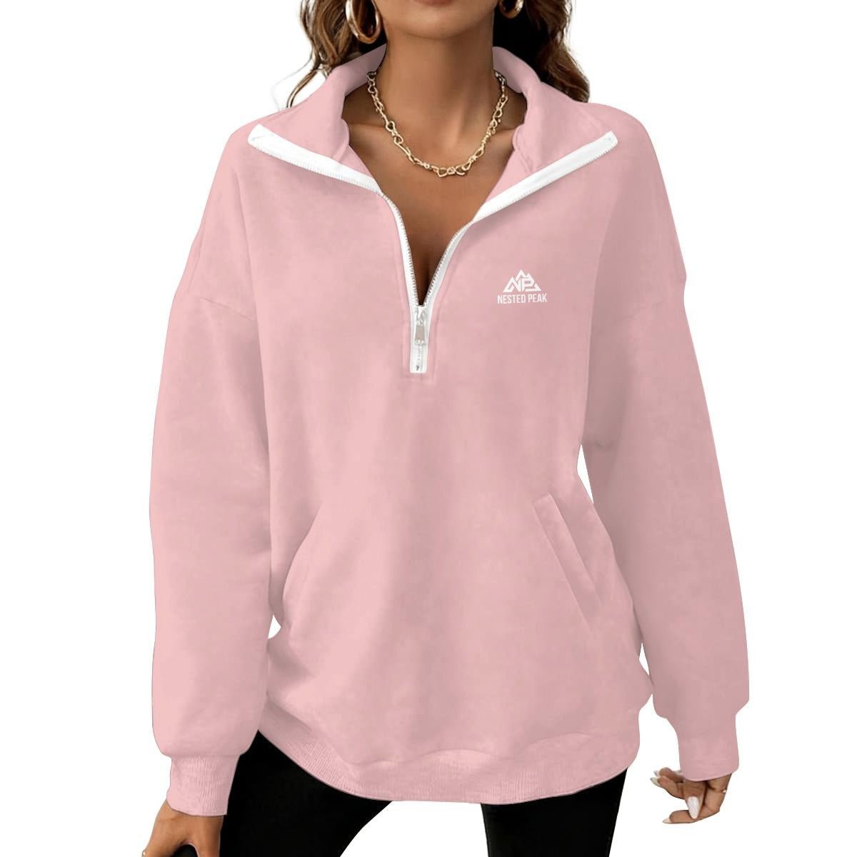NP 26 Women's Half-Zip Fleece Sweatshirt | Cornflower Blue, Granite Gray, Rose Quartz, Tuscan Red - Nested Peak LLC