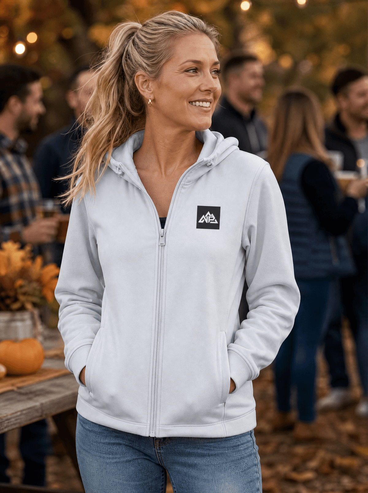 NP 26 Women's Regular Fit Full Zip Hoodie | Light Blue, Flower Gray - Nested Peak LLC