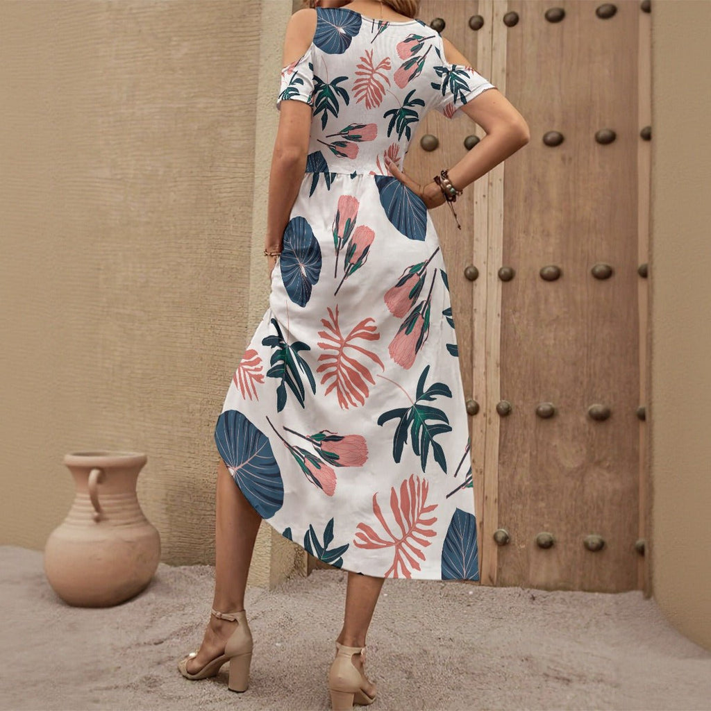 NP 26 Women's V-Neck Off-Shoulder Dress | White - Nested Peak