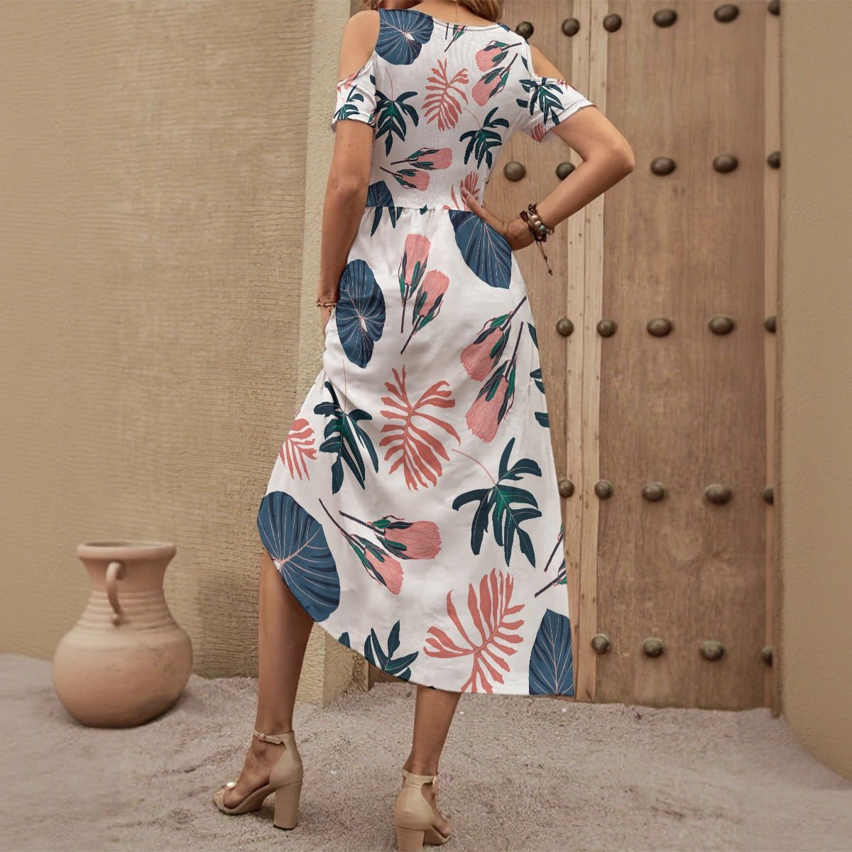 NP 26 Women's V-Neck Off-Shoulder Dress | White - Nested Peak