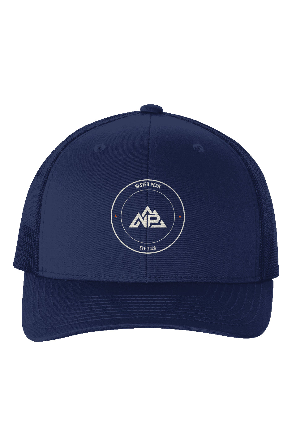 NP Badge Six-Panel Retro Trucker Cap | Navy, Charcoal, Black - Nested Peak