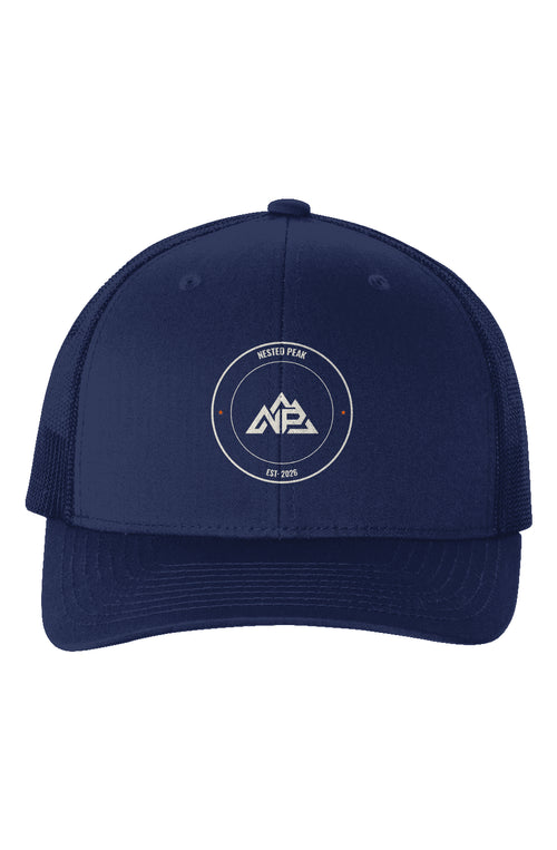 NP Badge Six-Panel Retro Trucker Cap | Navy, Charcoal, Black - Nested Peak