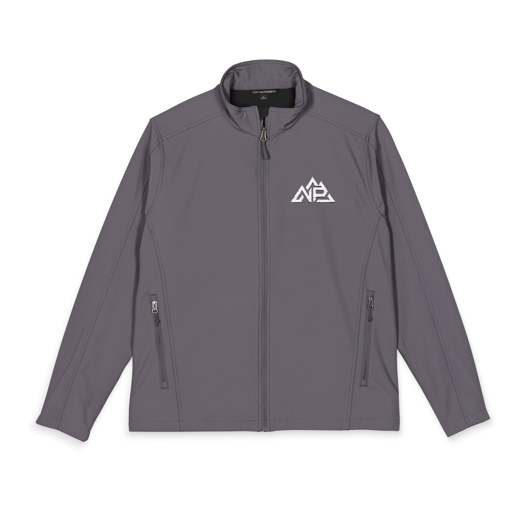 NP Embroidered Mountain Logo Soft Shell Jacket — Men's Lightweight Weatherproof Coat | Battleship Grey, Black, Black Charcoal Heather, Deep Smoke, Dress Blue Navy, Maroon, Pearl Grey Heather - Nested Peak