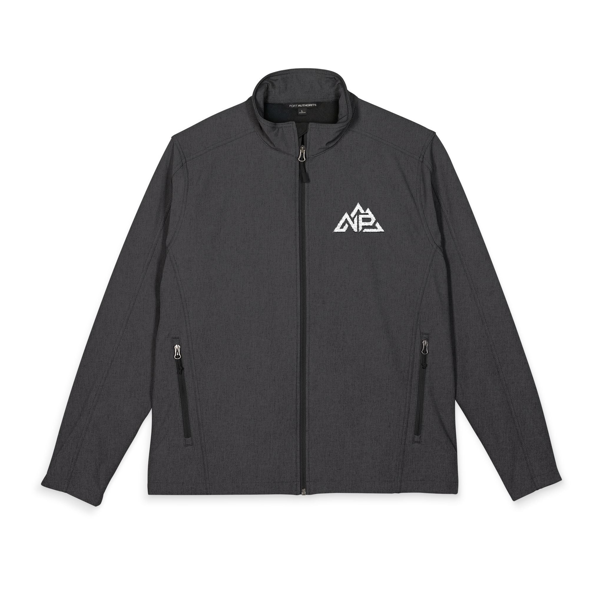 NP Embroidered Mountain Logo Soft Shell Jacket — Men's Lightweight Weatherproof Coat | Battleship Grey, Black, Black Charcoal Heather, Deep Smoke, Dress Blue Navy, Maroon, Pearl Grey Heather - Nested Peak