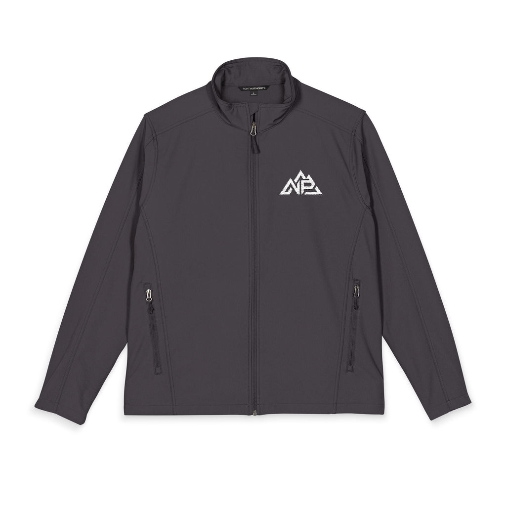 NP Embroidered Mountain Logo Soft Shell Jacket — Men's Lightweight Weatherproof Coat | Battleship Grey, Black, Black Charcoal Heather, Deep Smoke, Dress Blue Navy, Maroon, Pearl Grey Heather - Nested Peak