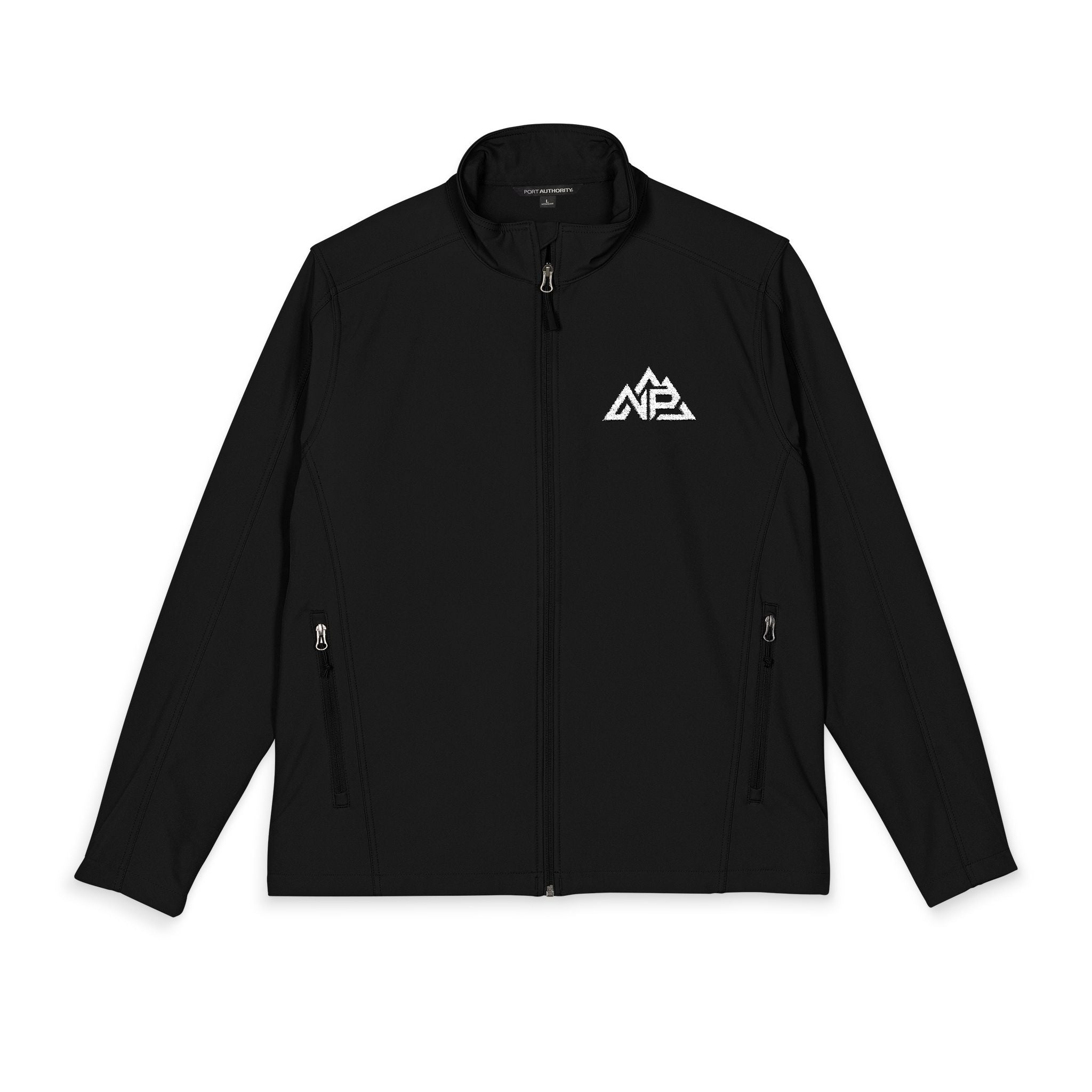 NP Embroidered Mountain Logo Soft Shell Jacket — Men's Lightweight Weatherproof Coat | Battleship Grey, Black, Black Charcoal Heather, Deep Smoke, Dress Blue Navy, Maroon, Pearl Grey Heather - Nested Peak