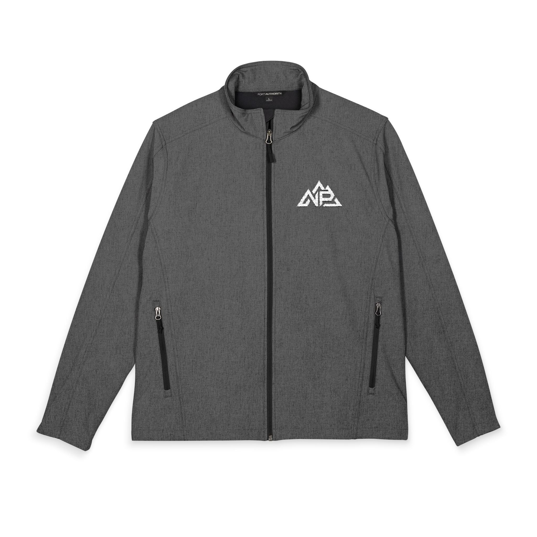 NP Embroidered Mountain Logo Soft Shell Jacket — Men's Lightweight Weatherproof Coat | Battleship Grey, Black, Black Charcoal Heather, Deep Smoke, Dress Blue Navy, Maroon, Pearl Grey Heather - Nested Peak