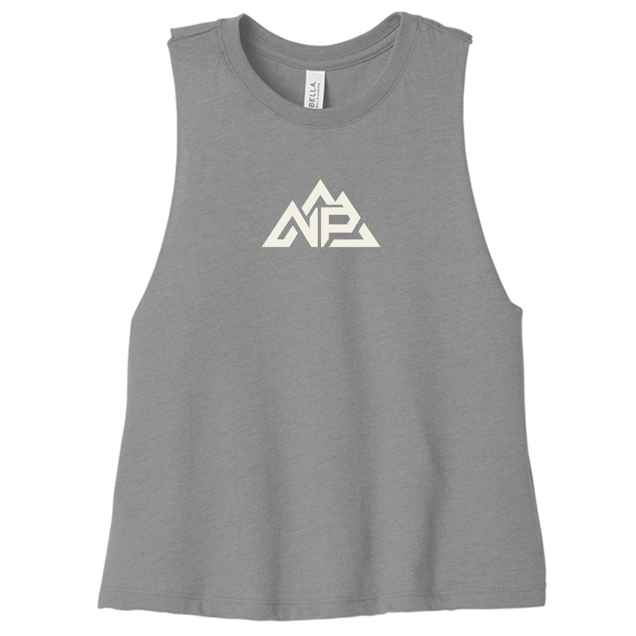 NP Ladies Racerback Cropped Tank | HTHR Deep Teal, Heather Dusty Blue, Athletic Heather - Nested Peak