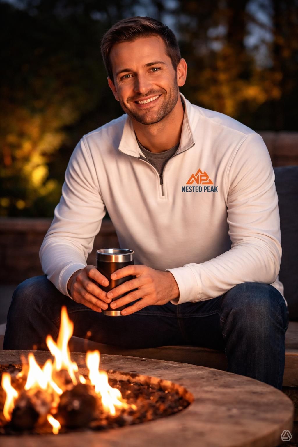 NP Mens Quarter-Zip | White, Sport Light Blue - Nested Peak
