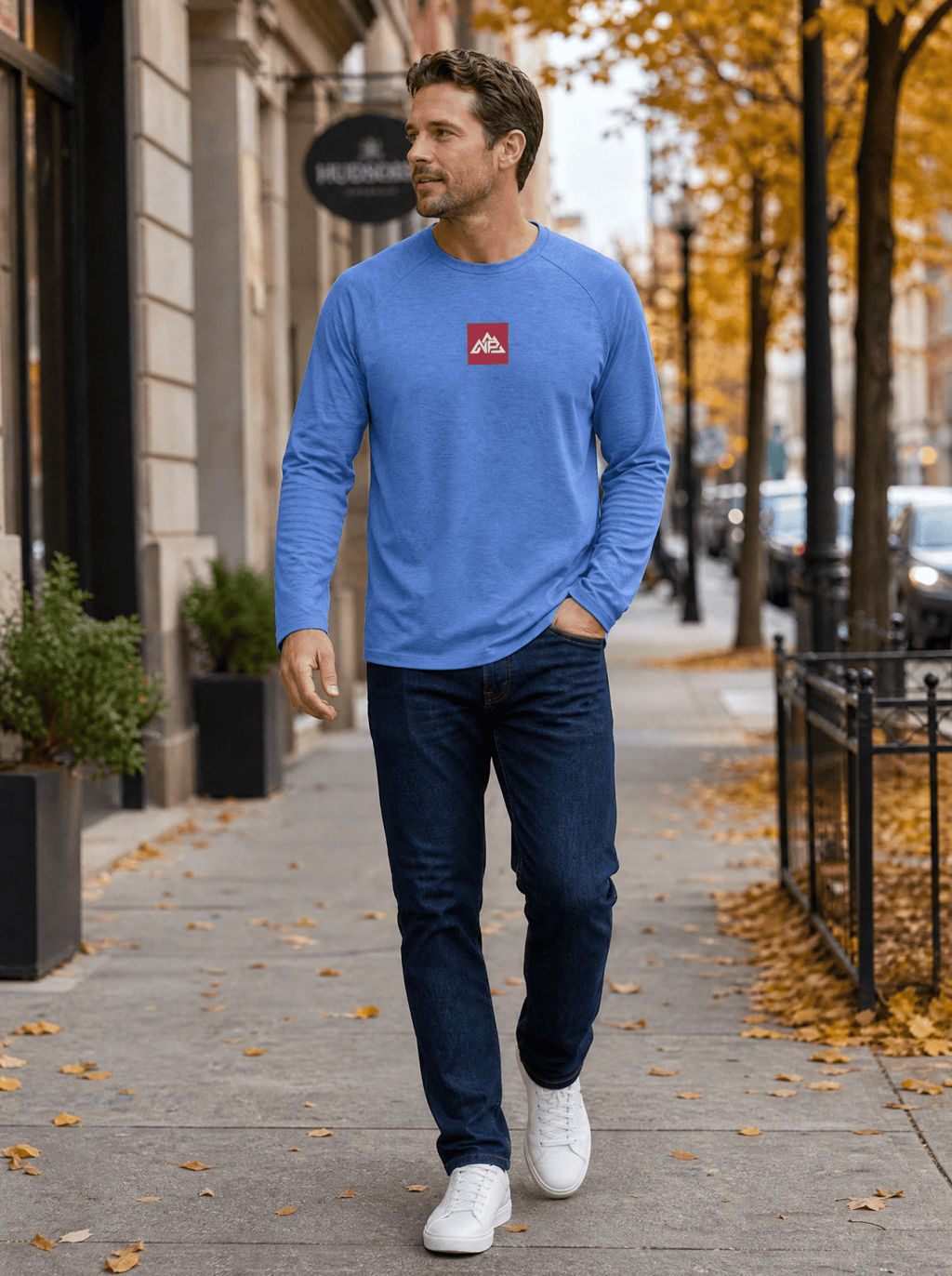 NP Men's Tri Blend Raglan LS Tee | True Royal Heather, Black Triad Solid, True Navy Heather - Nested Peak LLC